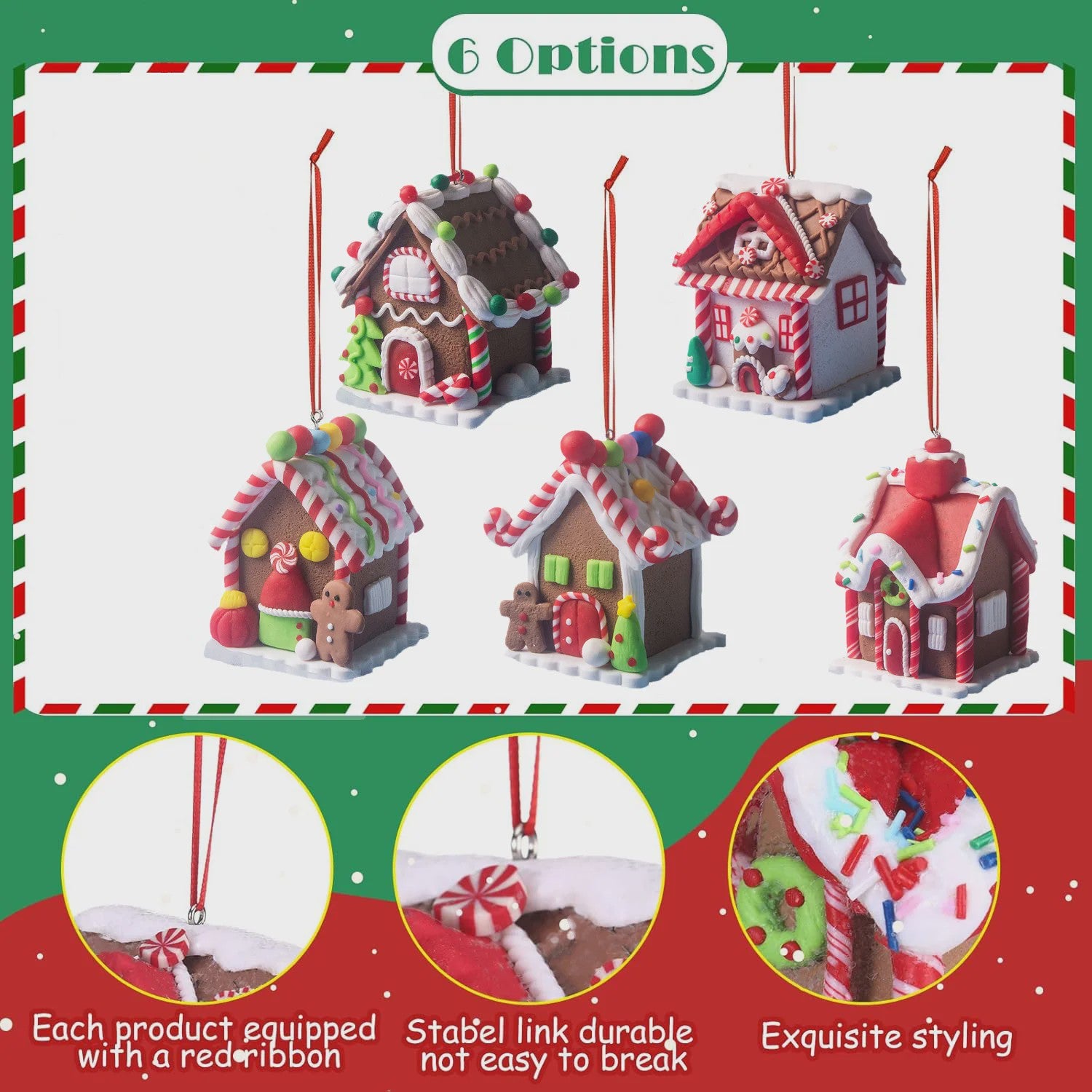 Set van 5 Kerstversiering Gingerbread Huizen - Decoratieve Kerstboom Hangers