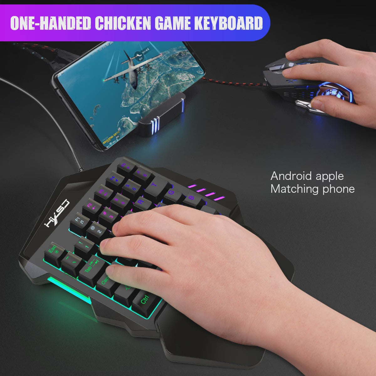 Ergonomisch Eénhandig Gaming Toetsenbord - Compact 35-Key Design met RGB Verlichting en Polssteun