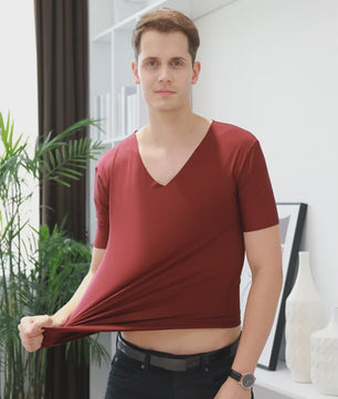 Heren IJszijde T-shirt met Korte Mouwen en V-hals - Ademend, Dun en Naadloos