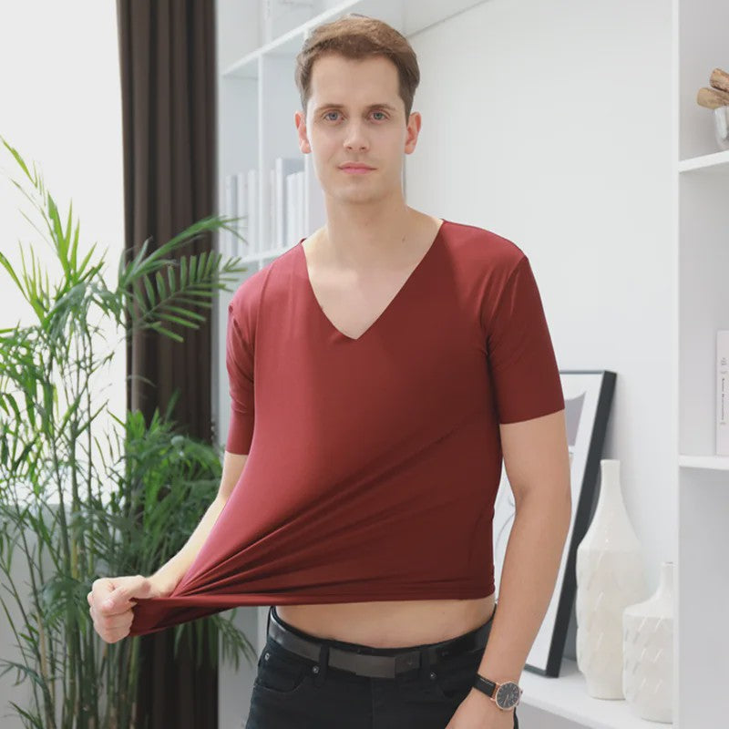 Heren IJszijde T-shirt met Korte Mouwen en V-hals - Ademend, Dun en Naadloos