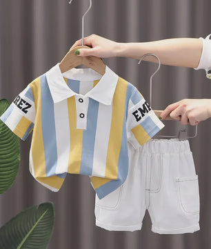 Zomerse Jongens Set: Gestreept Poloshirt & Short - Katoen