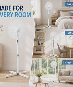 Zephir 40cm Staande Ventilator - 45W, 3 Snelheden, Verstelbare Hoogte tot 130cm, Oscillerend