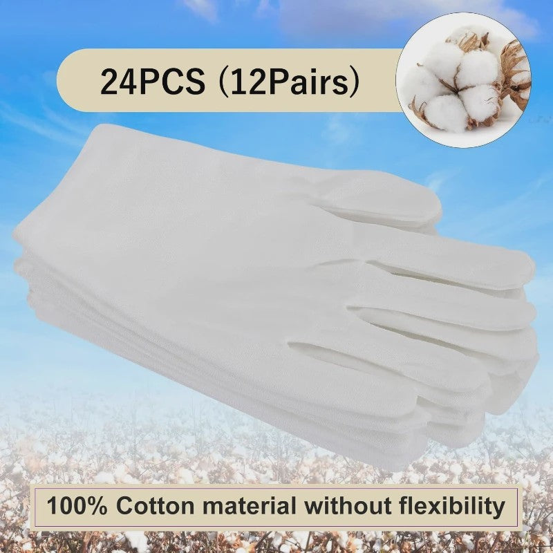 12 Paar Witte Katoenen Handschoenen - Cosmetica, Handverzorging & Bescherming