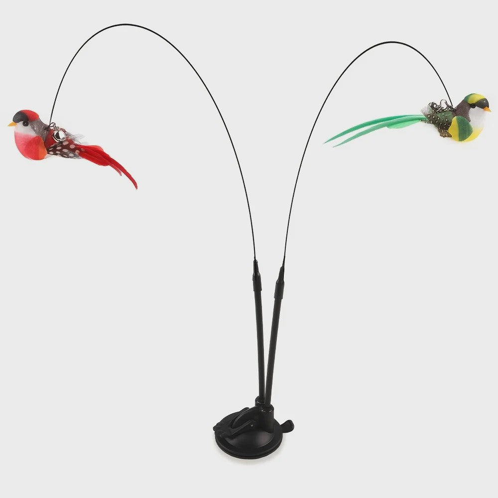 Interactieve Katten Speelstok met Dubbele Vogel en Sterke Zuignap