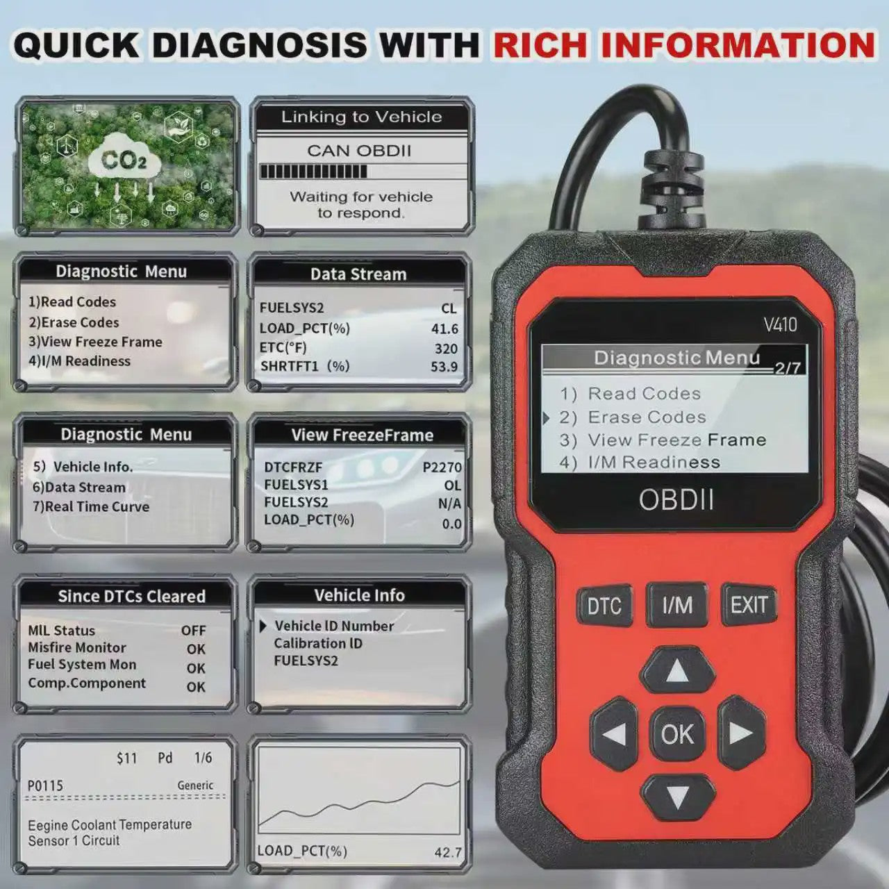 V410 OBD2 Scanner Auto Diagnose Tool - Motor, ABS, Olie Reset & Meer