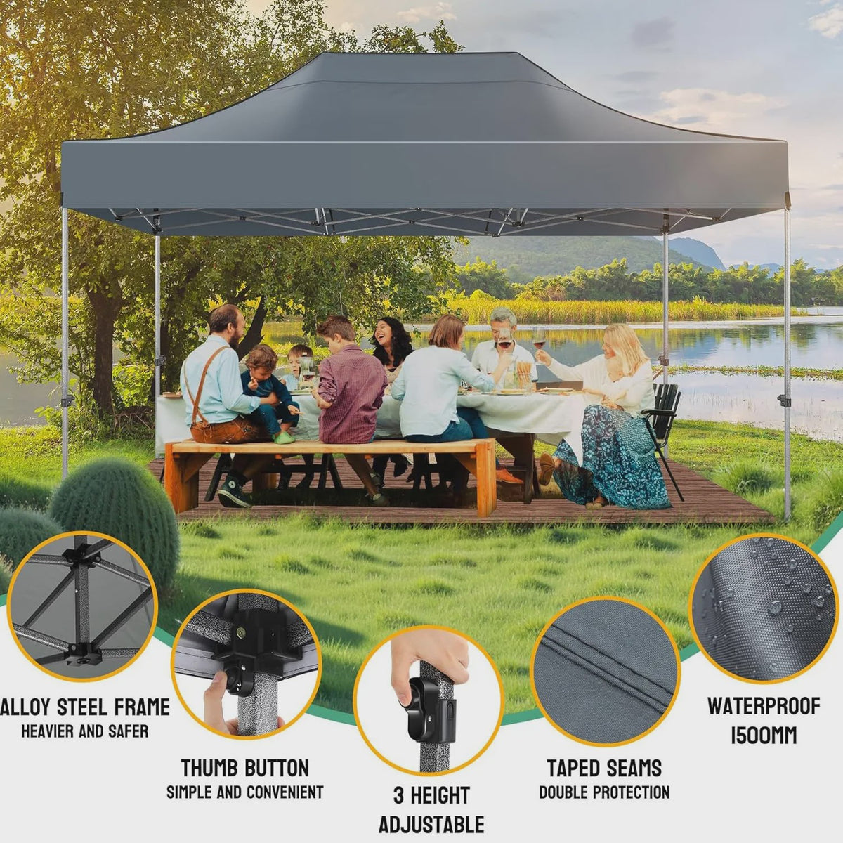 3x4.5m Pop-Up Partytent met 4 Zijpanelen - Waterdicht & UV-beschermend