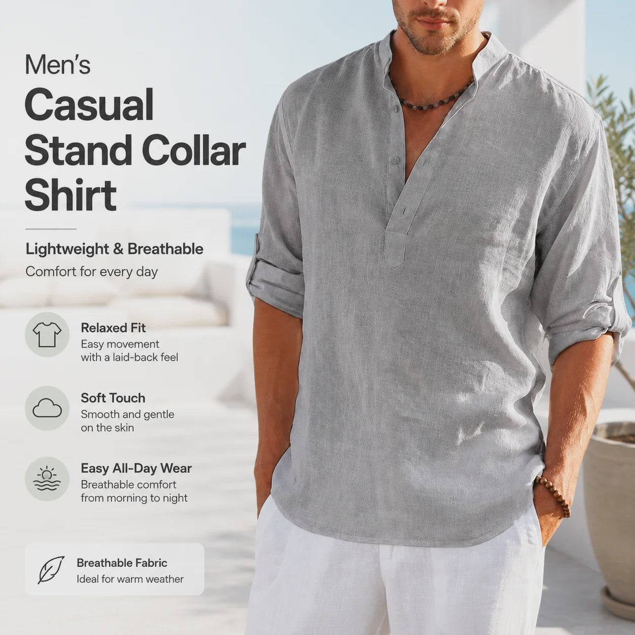 Heren Linnen Blouse Casual Lange Mouw - Comfortabele Vrijetijdstop