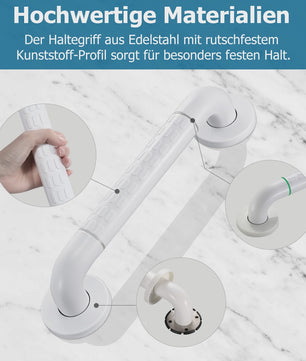 Antislip Beugel 35cm Wit RVS - Veiligheidshandgreep met Fluoriserende Ring voor Badkamer & Douche