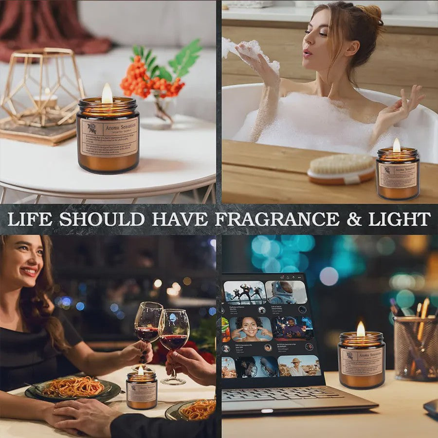 Aromatherapie Kaars in Bruin Glazen Pot - Geurkaars voor Huisdecoratie & Cadeau