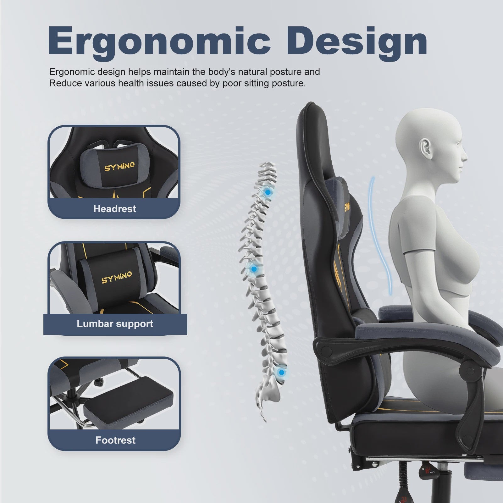 Ergonomische Gaming Stoel met Latex Kussen, Voetensteun & 130kg Capaciteit - Race Stijl