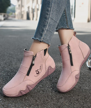 Dames Enkellaarsjes met Rits - Comfortabele Casual Leren Sneakers voor Lente & Herfst