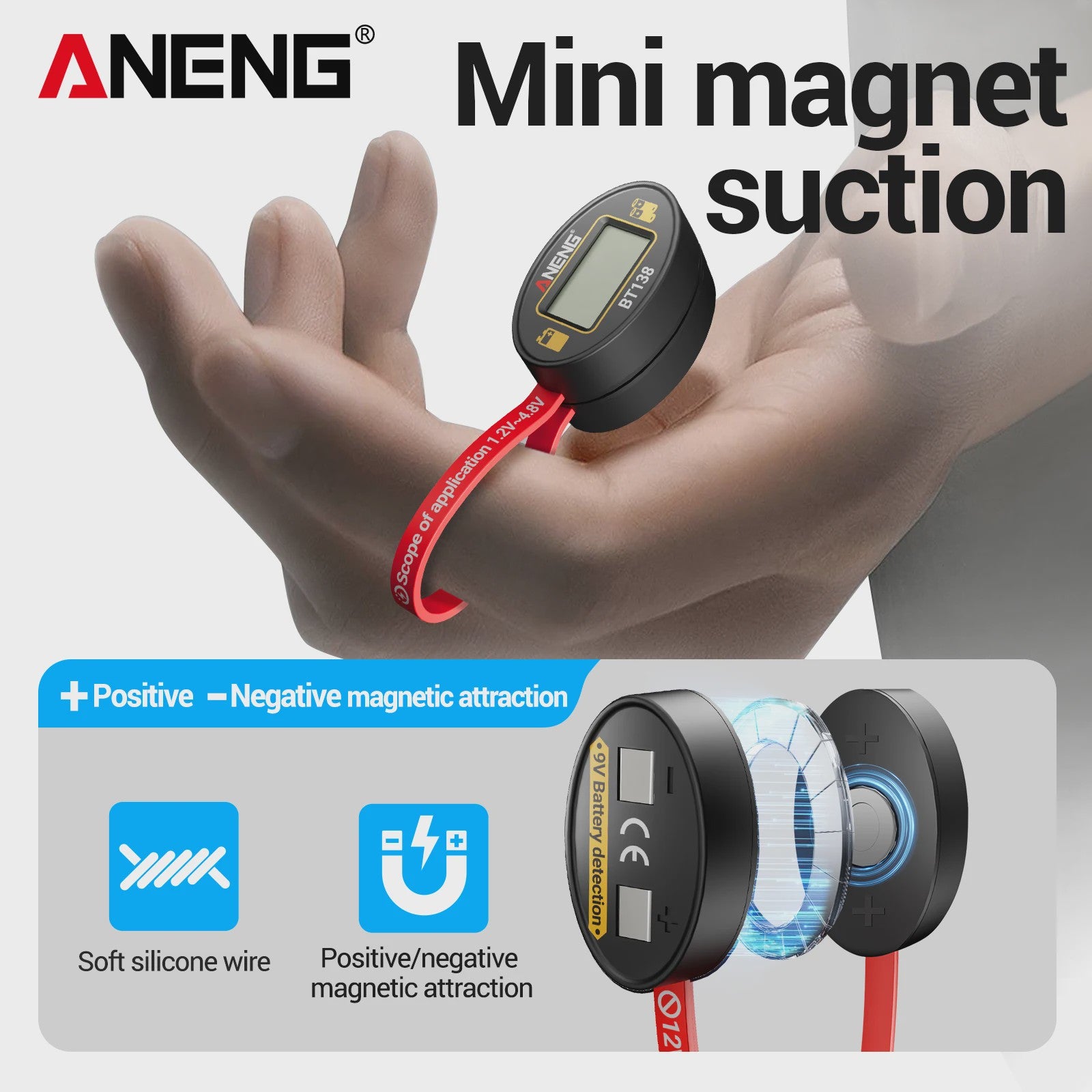 ANENG BT138 Universele Batterij Tester met LCD - Meet AA, AAA, C, D, 9V, Lithium & Knoopcel Batterijen