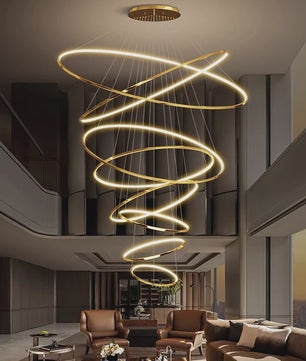 Luxe LED Trappenhuis Hanglamp - Moderne Ring Kroonluchter voor Woonkamer & Eetkamer