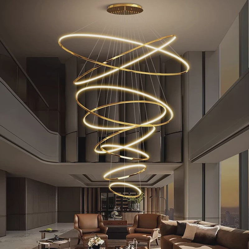 Luxe LED Trappenhuis Hanglamp - Moderne Ring Kroonluchter voor Woonkamer & Eetkamer