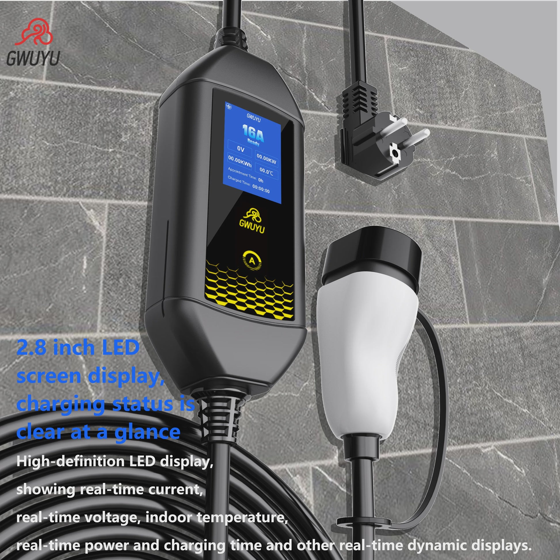Draagbare EV Charger GWUYU 3.5kW - Type 1, 2, GBT - APP Bediening
