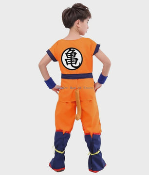 Son Goku Kinderkostuum met Pruik en Staart - Anime Cosplay Feestkostuum