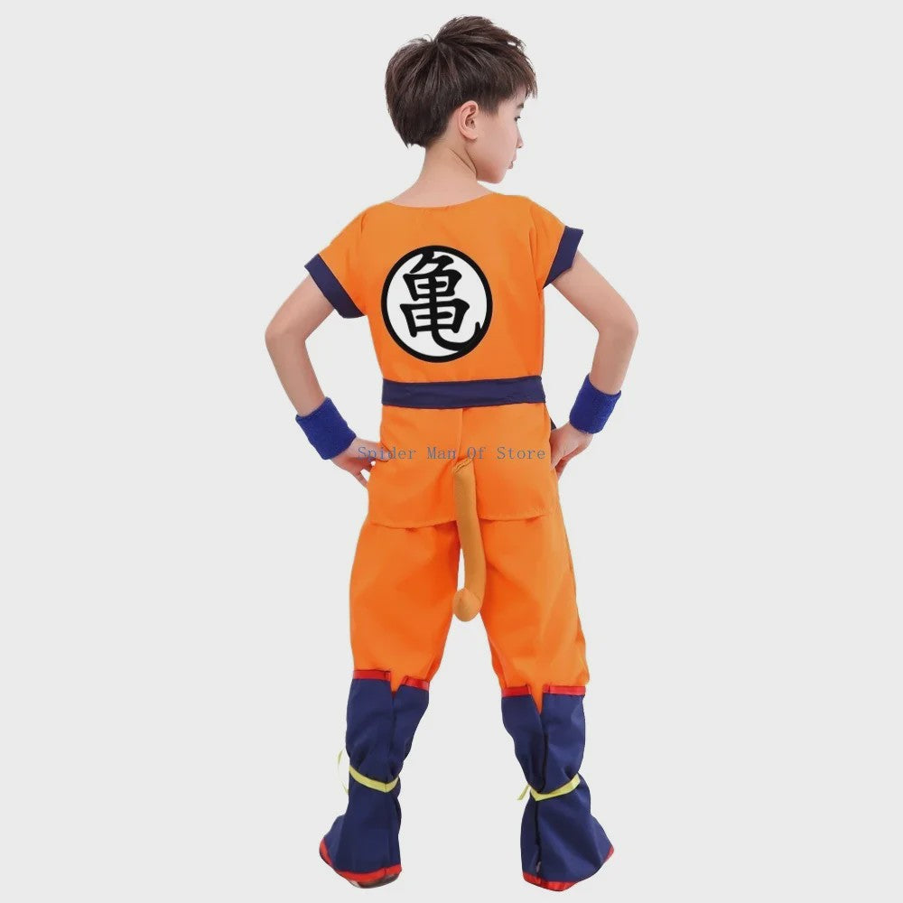Son Goku Kinderkostuum met Pruik en Staart - Anime Cosplay Feestkostuum