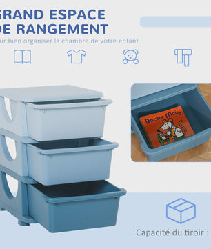 Homcom Kinder Opbergtoren met 3 Lades - Plastic Speelgoed Opbergkast