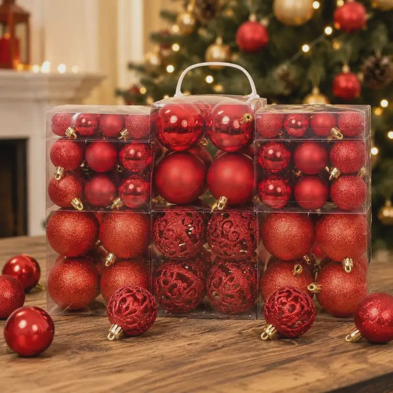 100 Delige Kerstballen Set Rood - Diverse Maten (3/4/6 cm)