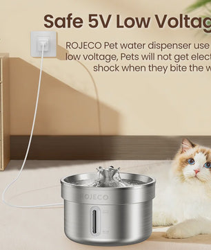 ROJECO Roestvrijstalen Drinkfontein voor Huisdieren | Automatische Kattenwaterdispenser met Pomp