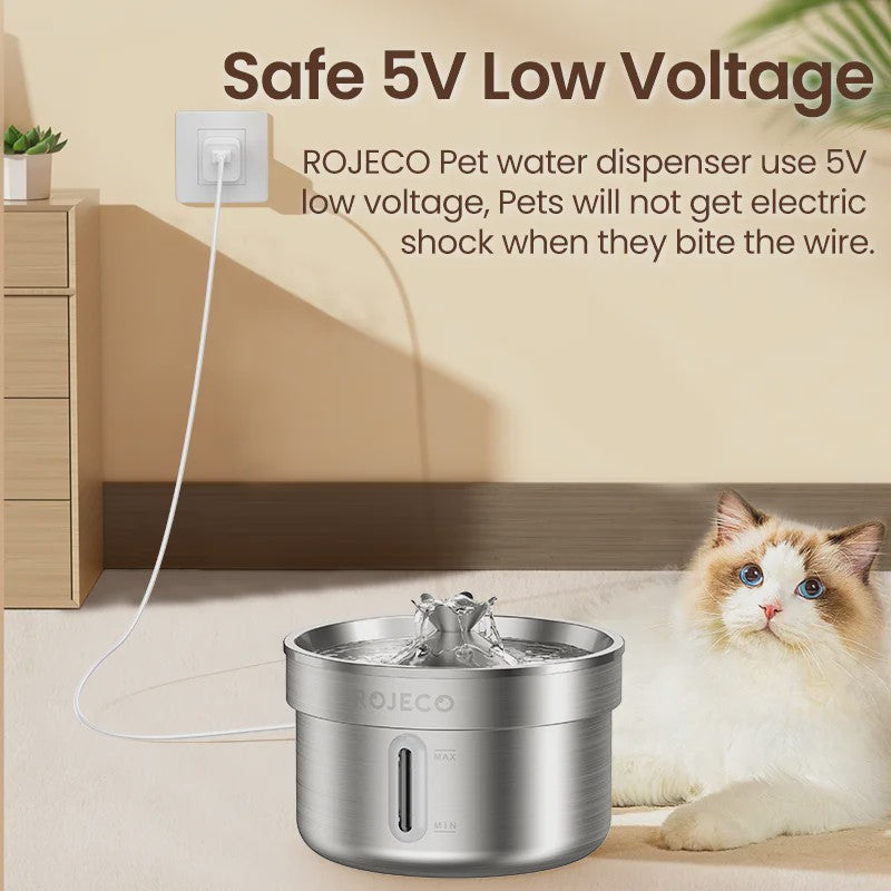 ROJECO Roestvrijstalen Drinkfontein voor Huisdieren | Automatische Kattenwaterdispenser met Pomp
