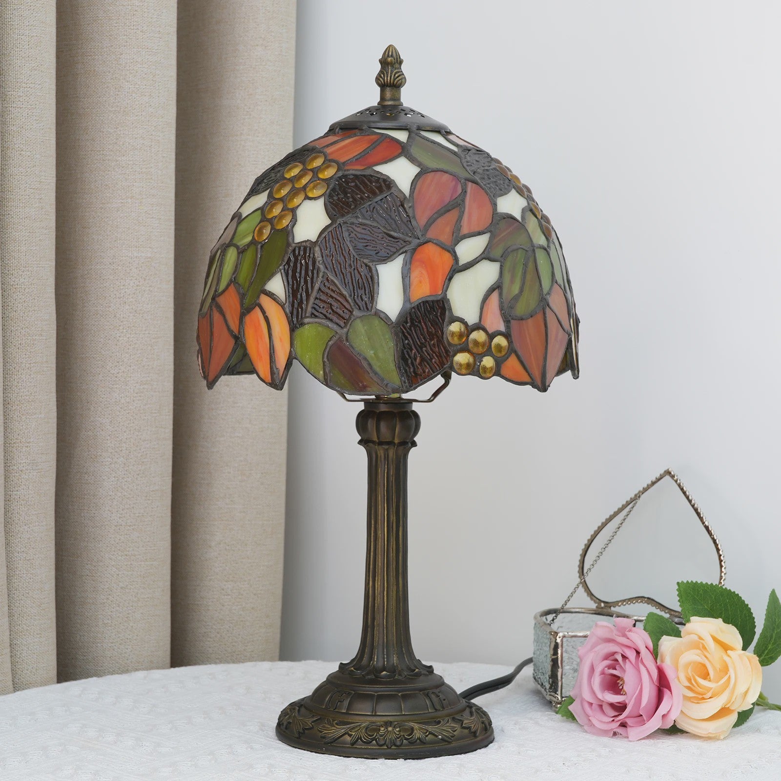 Vintage Stijl Tiffany Tafellamp - 20cm Breed Kleurrijk Glas - Sfeervolle Leeslamp