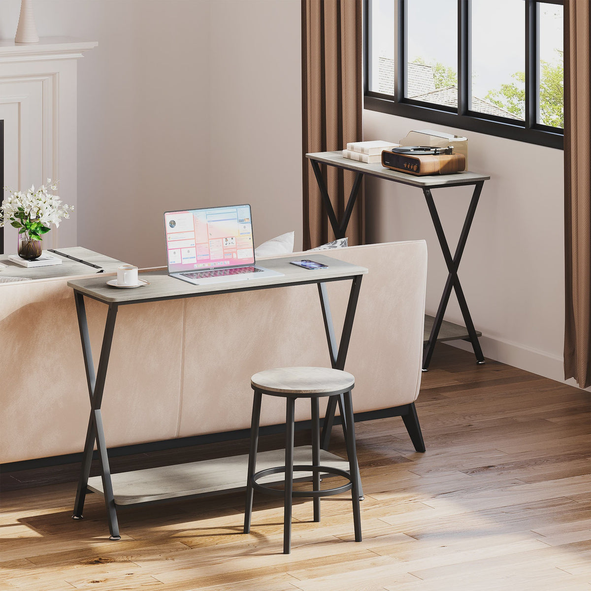 Industriële Console Tafel met Plank - Smal Metalen Frame voor Hal, Woonkamer of Entree