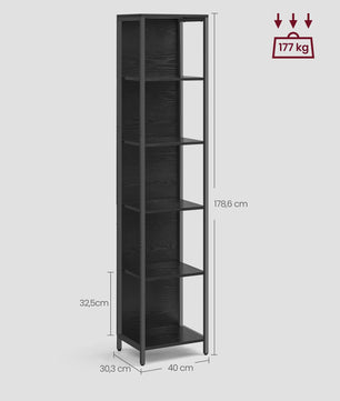 VASAGLE 6-laags Boekenkast met Verstelbare LED Verlichting en Stalen Frame - 30.3x40x178.6 cm