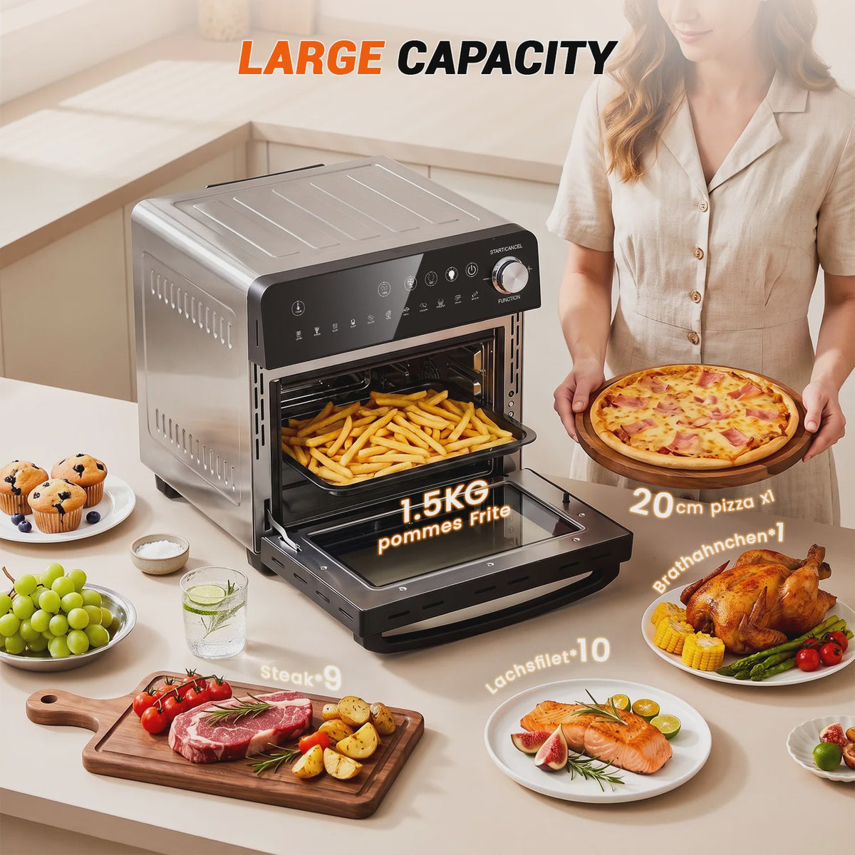 14L Mini Oven met Airfryer, Pizzafunctie & 11 Programma's - 1800W