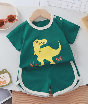 Zomerse Katoenen Kinderkleding Set: T-shirt & Shorts met Leuke Prints (0-4 Jaar)