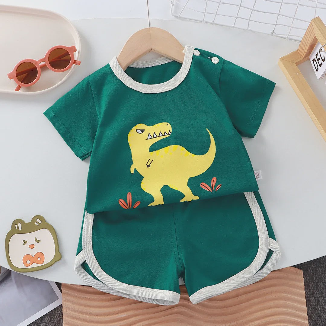 Zomerse Katoenen Kinderkleding Set: T-shirt & Shorts met Leuke Prints (0-4 Jaar)
