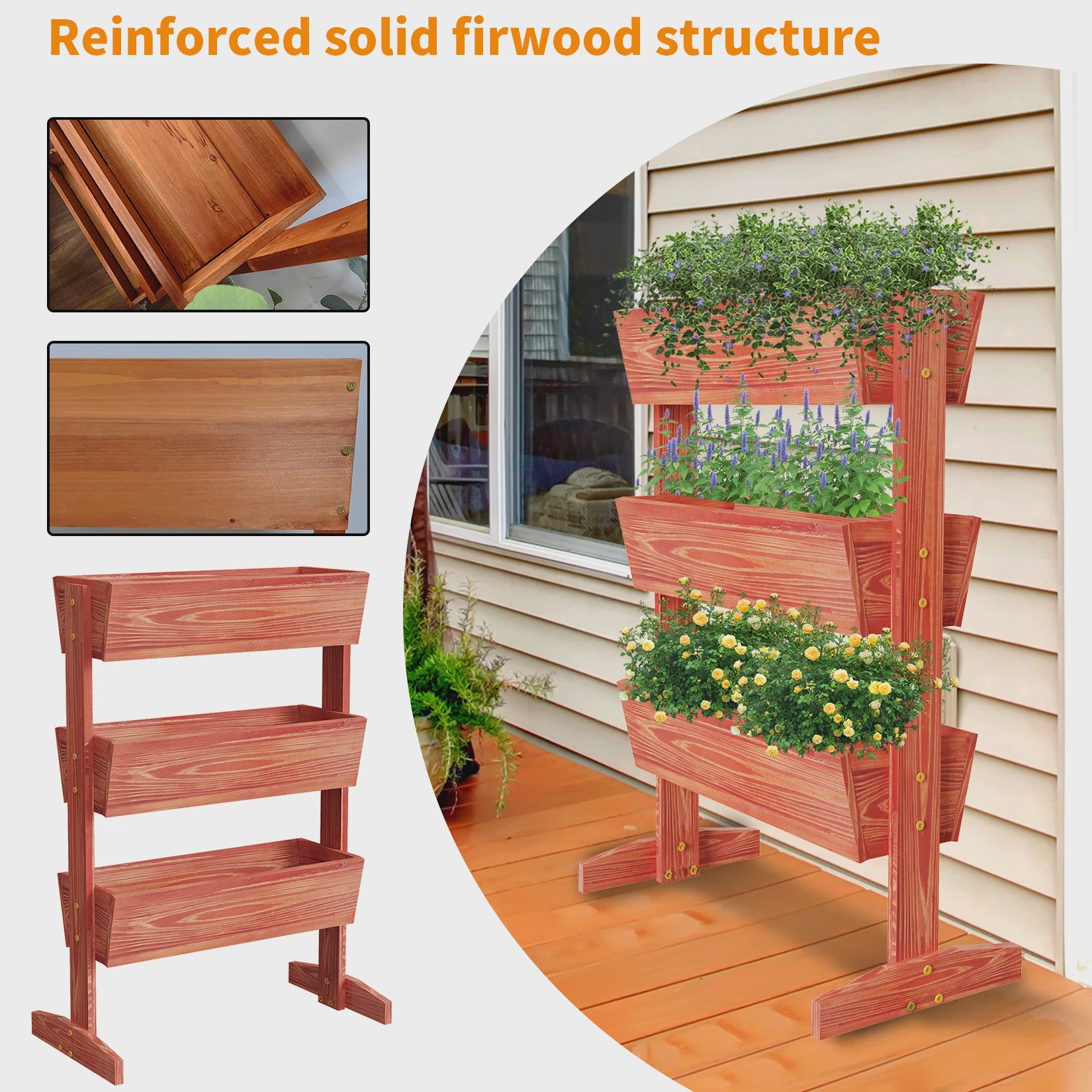 Verticale Plantenbak Hout 4 Lagen - Verhoogd Tuinbed voor Kruiden & Groenten