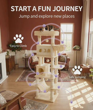 Grote Kattenboom 170 cm - Multi-Level Krabpaal met Ruim Zitplateau & Wasbare Mat - Geschikt voor Maine Coons