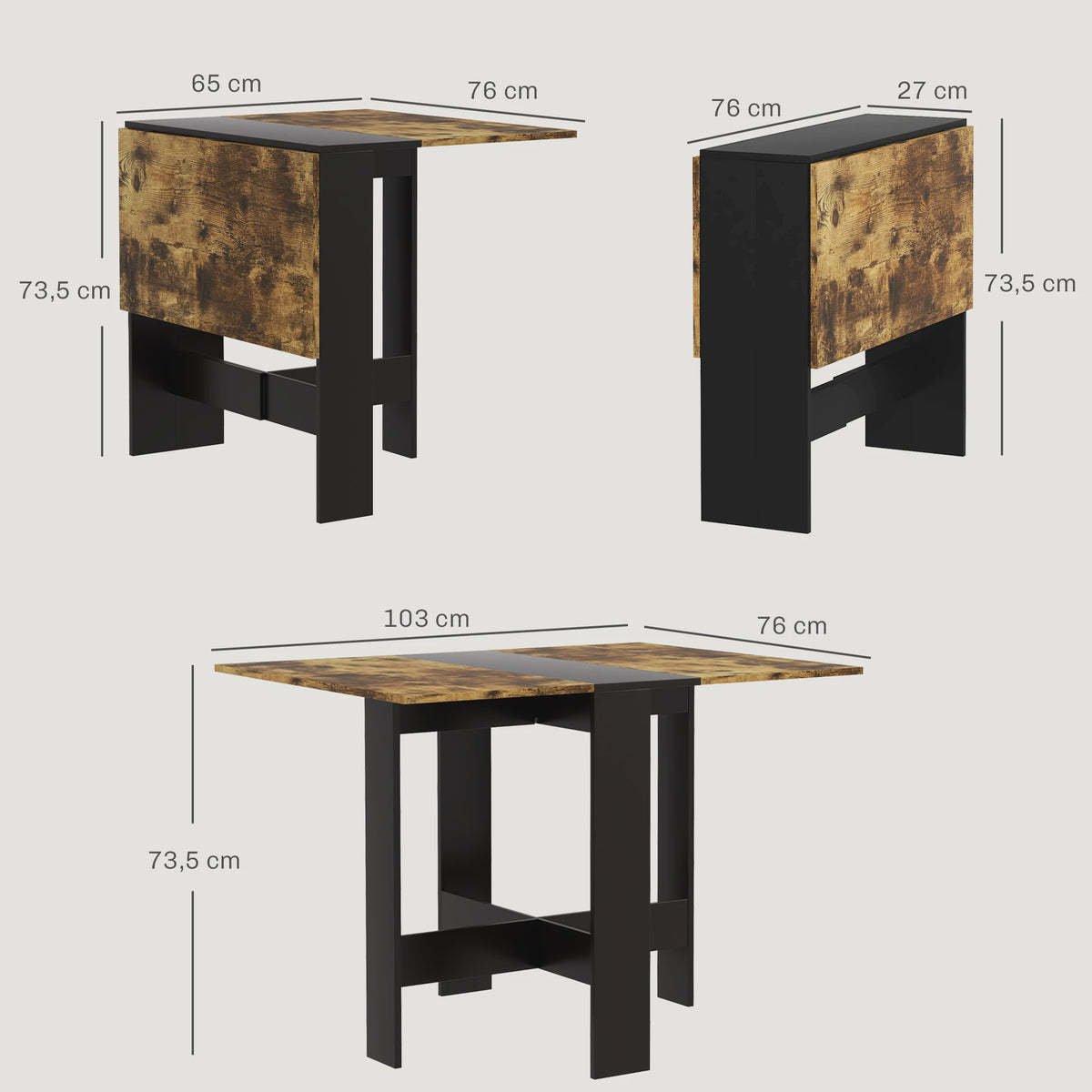 Homcom Klaptafel met 2 Uitklapbare Vleugels - 103x76x73.5 cm - Veelkleurig