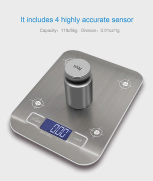Precisie Keukenweegschaal RVS - 5kg/10kg, 1g Nauwkeurigheid, LCD Achtergrondverlichting