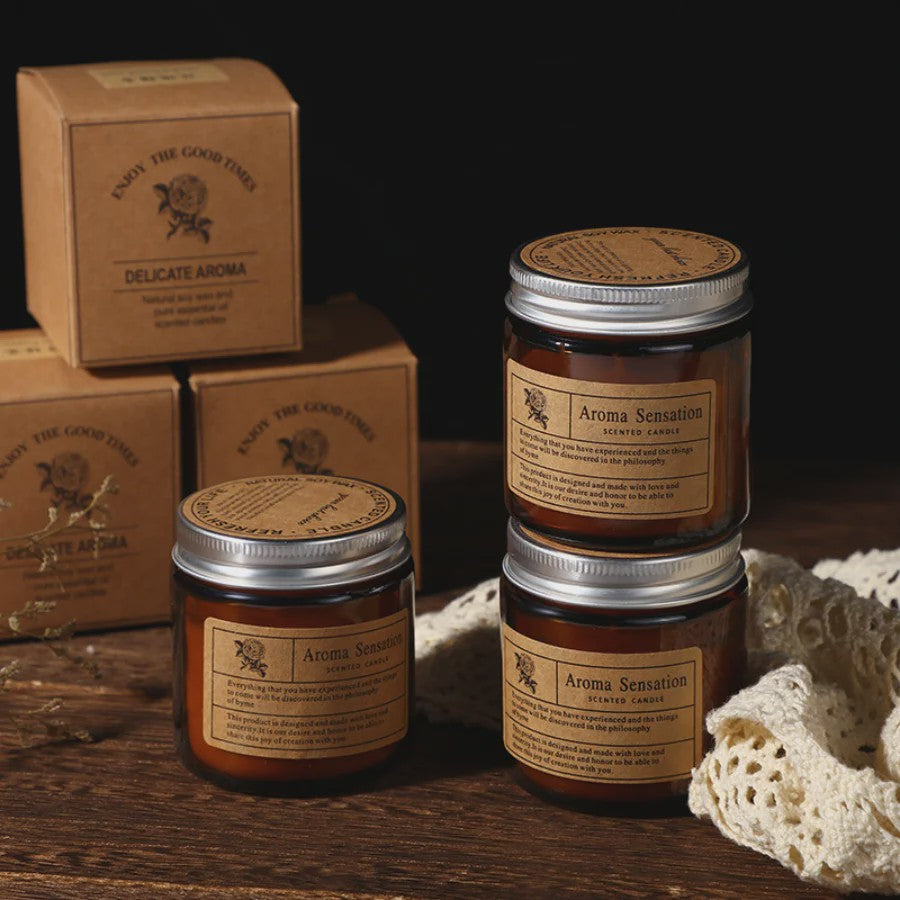 Aromatherapie Kaars in Bruine Glazen Pot - Geurkaars voor Ontspanning & Cadeau