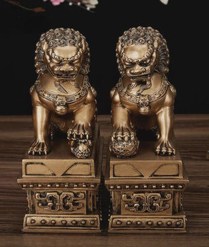 Chinese Geluks Leeuw Standbeeld - Feng Shui Decoratie Beeldje van Resin