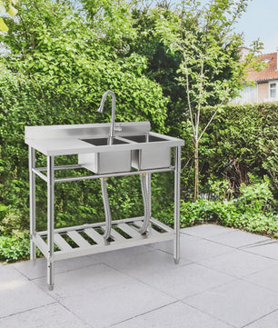 RVS Dubbele Spoelbak met Kraan - Professionele Werkbank Spoeltafel