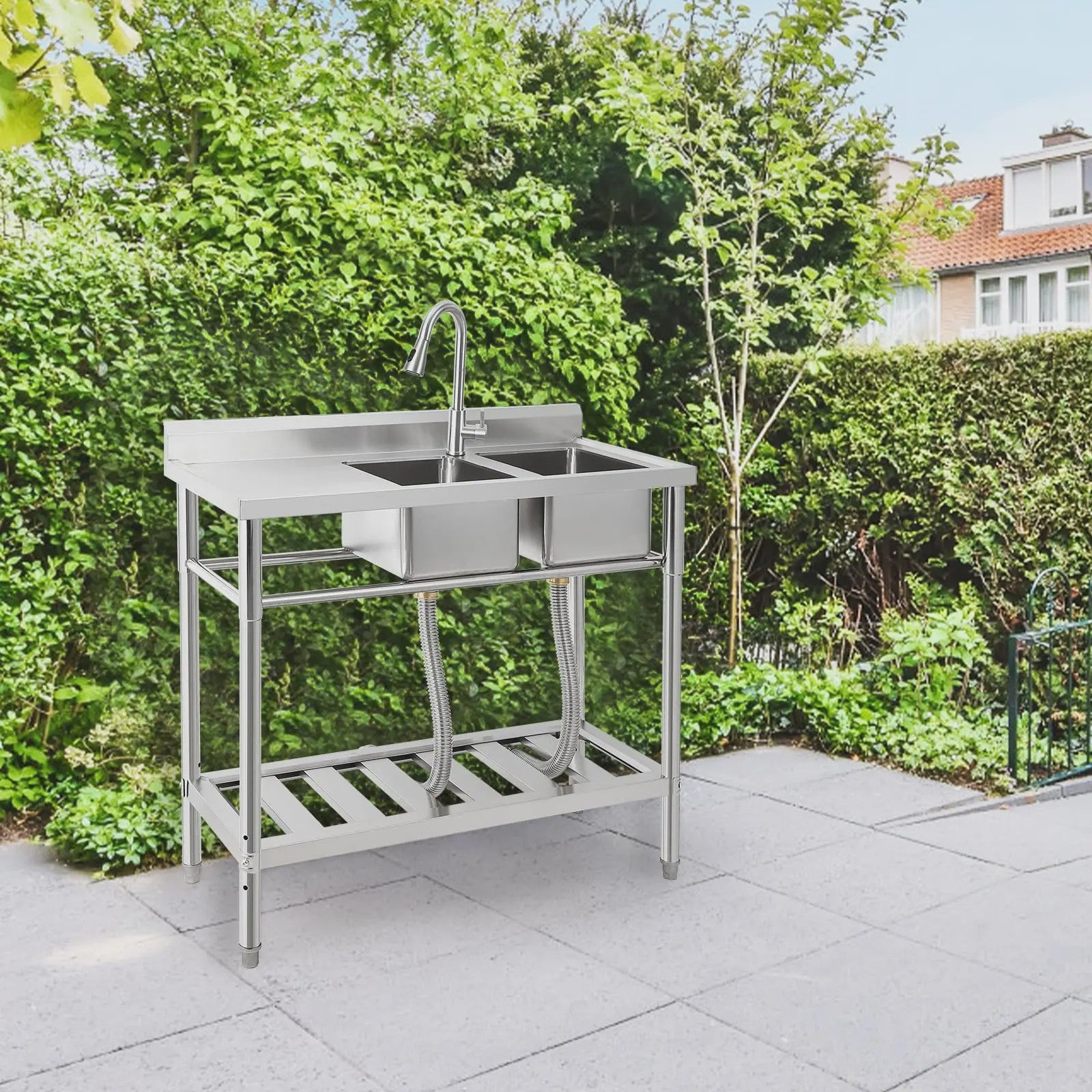 RVS Dubbele Spoelbak met Kraan - Professionele Werkbank Spoeltafel