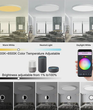 Slimme Plafondlamp 24W - WiFi & Bluetooth, RGB Kleuren, Dimbare LED met App, Alexa & Google Home Compatibel