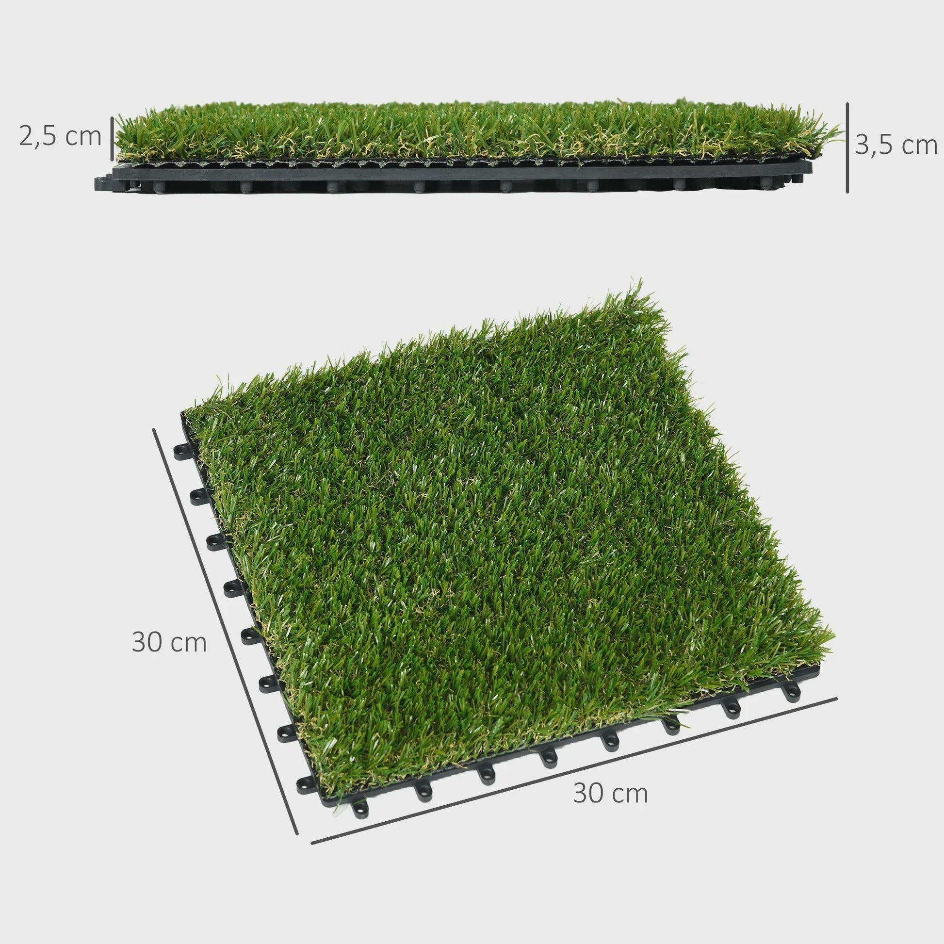 Outsunny Kunstgras Tegels Set van 10 - 30x30 cm - Comfortabel en Groen