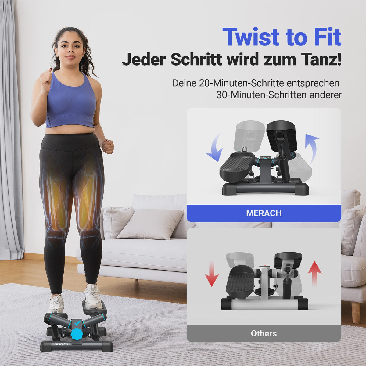 MERACH Mini Stepper met Weerstandsbanden - Twist Stair Climber voor Full Body Workout Thuis (max 150kg)