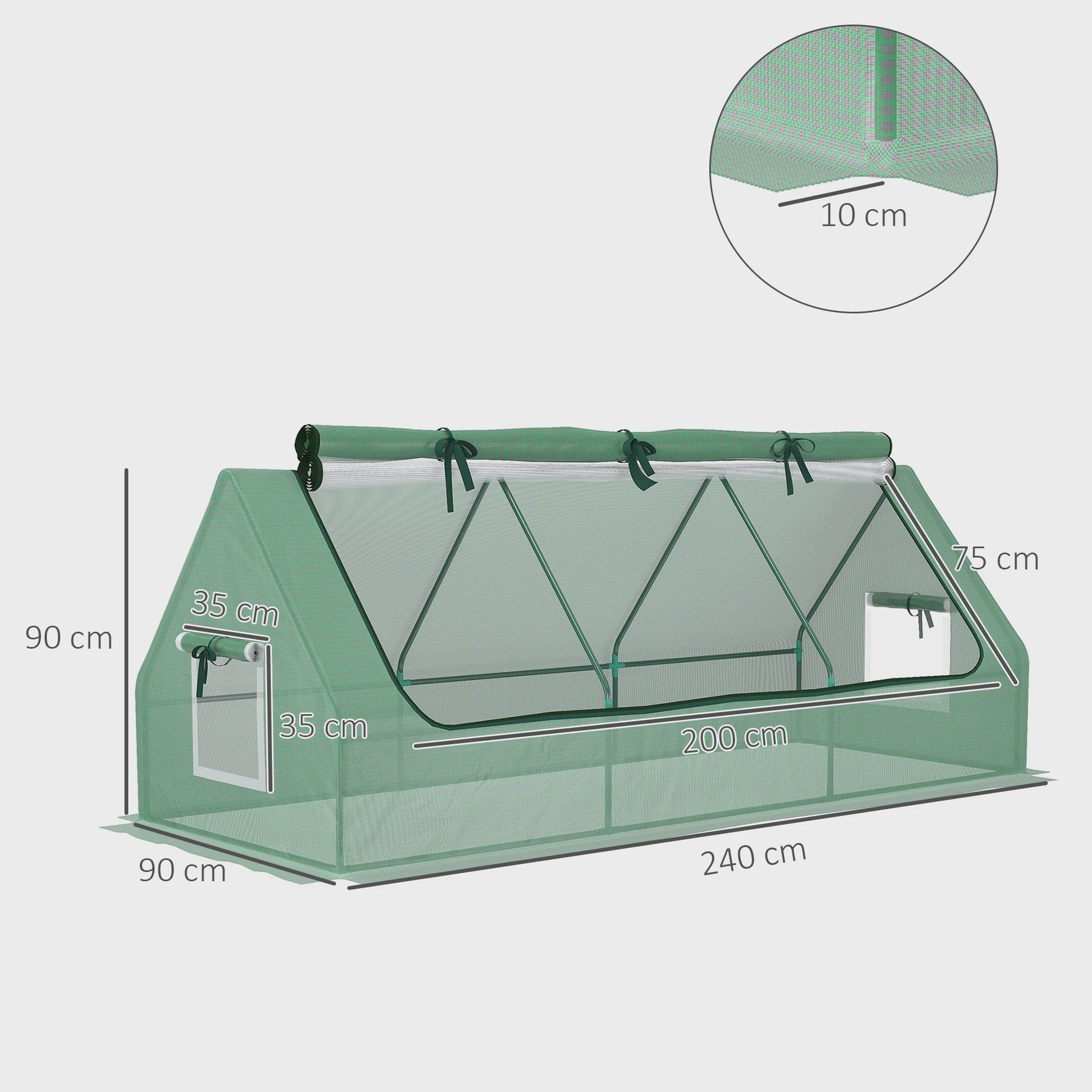 Outsunny Veranda Kas 240x90x90 cm met Groene Gaasramen