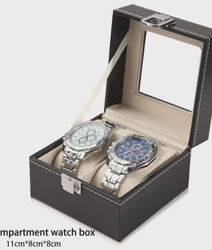 Luxe PU Leder Horlogedoos met Glazen Deksel - 6 Vakken