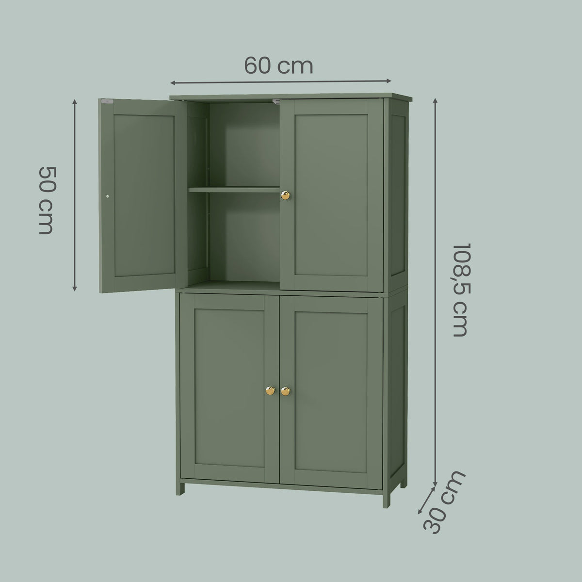 Vasagle Hoge Kast met 4 Deuren - Groen - 30x60x110 cm