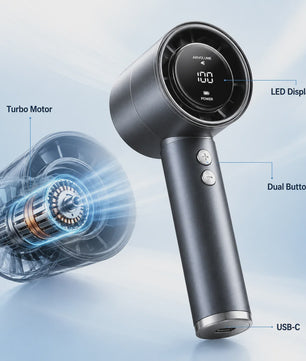 Draagbare Mini Ventilator met LED Display - 5 Snelheden, USB Oplaadbaar