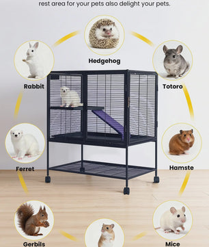 Ruime Multi-Level Kooi voor Kleine Dieren - 91 cm Hoog, Met Plateaus, Helling & Opbergruimte