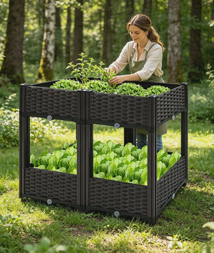 Verhoogde Plantenbak Dubbele Laag - 4 Vakken - 80x40x67cm - Buiten - Met Drainage