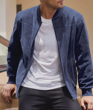 Herfst Suede Pilot Jas voor Mannen - Casual Mode met Opstaande Kraag en Rits