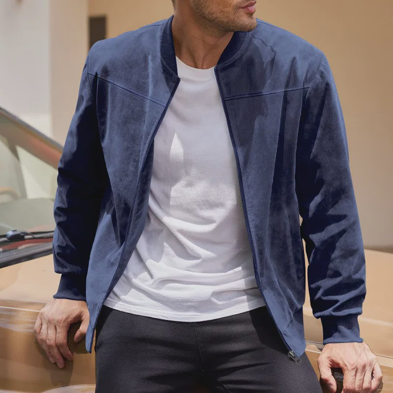 Herfst Suede Pilot Jas voor Mannen - Casual Mode met Opstaande Kraag en Rits